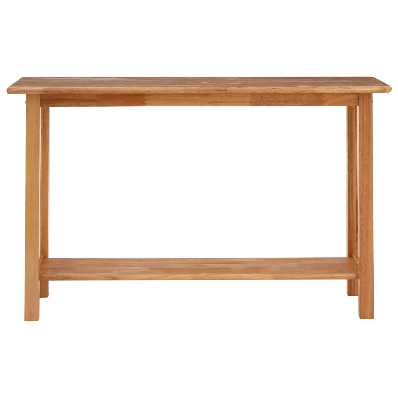 Made from natural rubber wood, this rectangular console table will add a natural charm to indoor spaces.
This console table is made from renewable rubberwood, its golden brown surface boasting beautiful knots and whorls. Its tabletop features rounded edges, a concession to its otherwise straight and simple lines. Latticed sides enhance stability, while discreet pads ensure that the table does not mark flooring. A lower shelf provides added storage and display space
Dimensions; H74 x L41 x W122