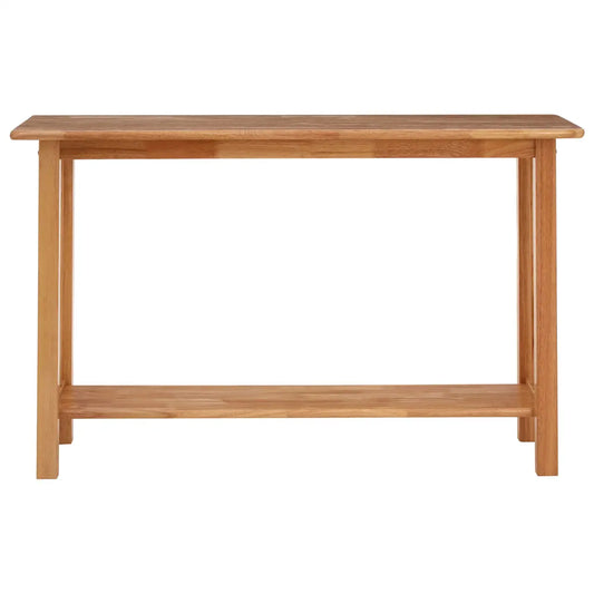 Made from natural rubber wood, this rectangular console table will add a natural charm to indoor spaces.
This console table is made from renewable rubberwood, its golden brown surface boasting beautiful knots and whorls. Its tabletop features rounded edges, a concession to its otherwise straight and simple lines. Latticed sides enhance stability, while discreet pads ensure that the table does not mark flooring. A lower shelf provides added storage and display space
Dimensions; H74 x L41 x W122
