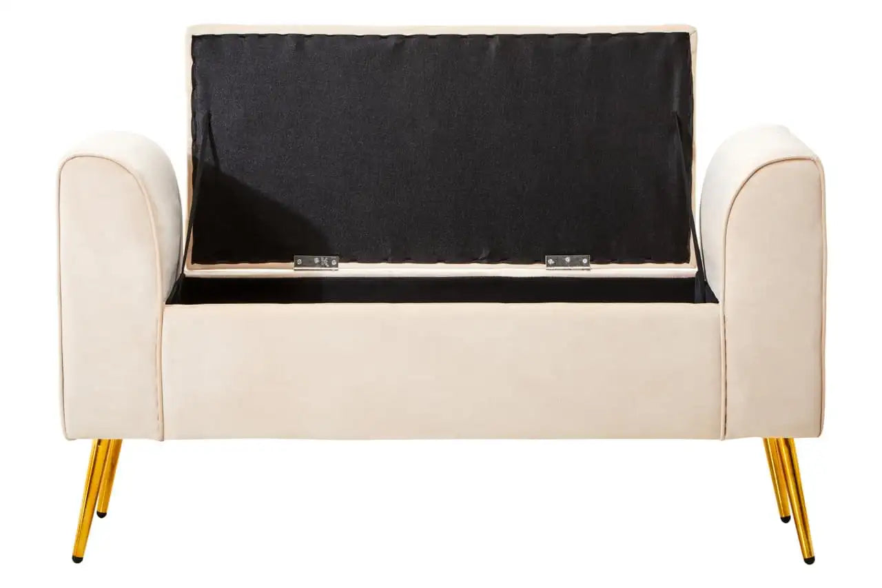 Latitude velvet storage bench with gold finish iron legs