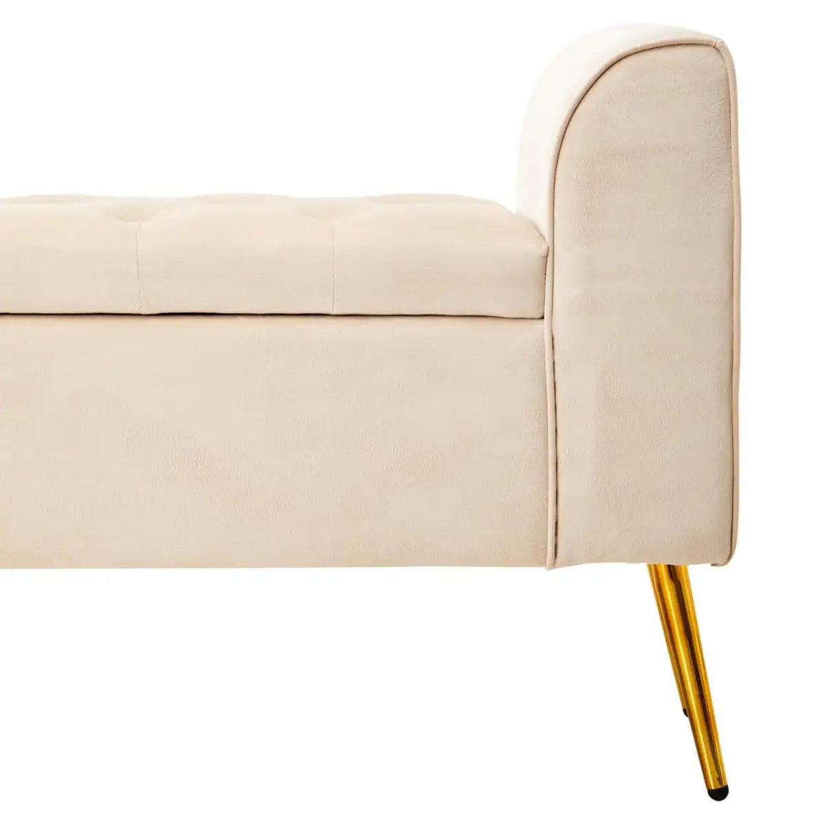 Latitude velvet storage bench with gold finish iron legs