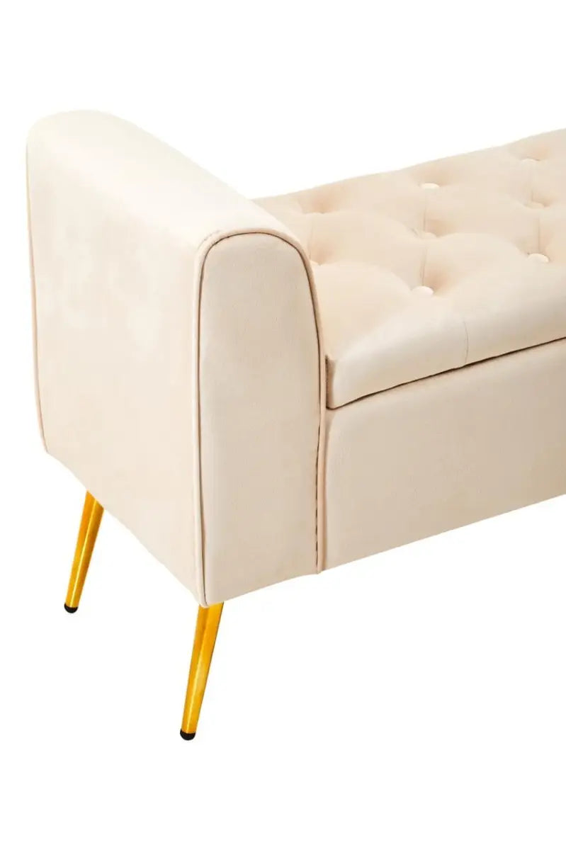 Latitude velvet storage bench with gold finish iron legs