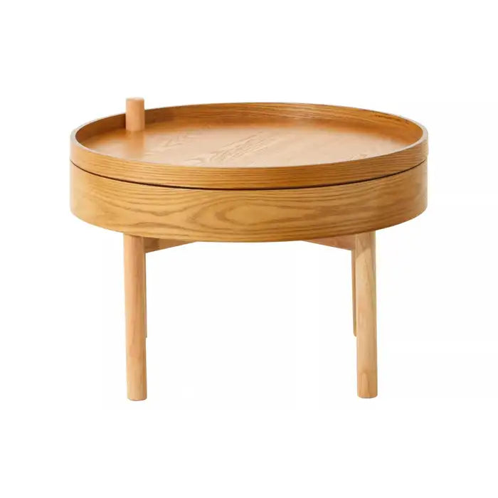 The Vitor wooden side table exudes elegance with a natural wood veneer.
This side table has a revolving top that increases its utility. The table embraces a minimalist aesthetic with a smooth and unadorned natural wood veneer which allows it to blend in any decor.
Dimensions; H43 x L60 x W60