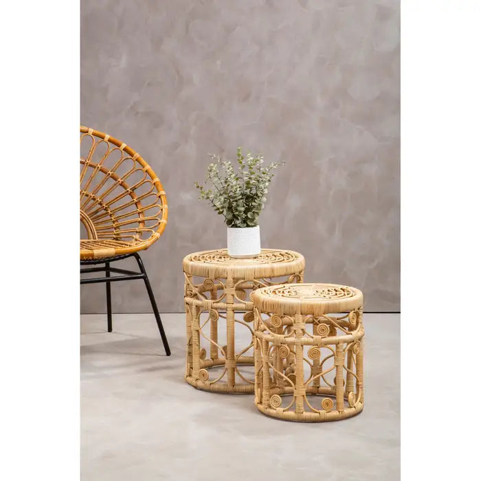 Maho Set Of Two Natural Rattan Tables