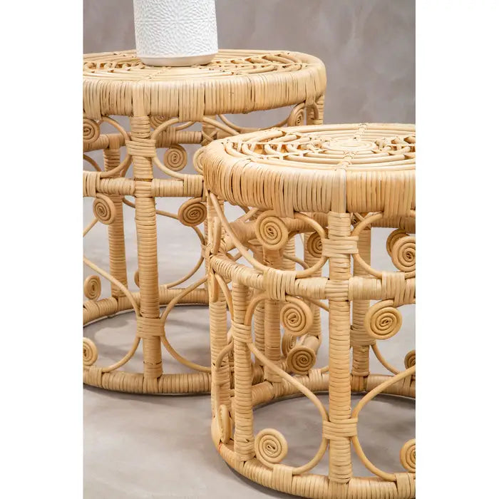 Maho Set Of Two Natural Rattan Tables