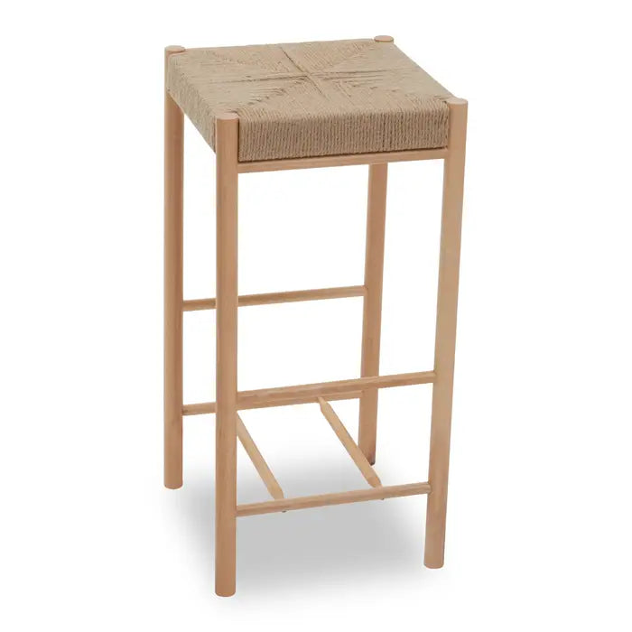 Bazaar natural wood frame stool with rope seat this stool will add style to your decor.
Bazaar rope seat stool on a natural wood frame this stool will complement any living space in your home. The diagonal cross weaving of the bar stool combine a rustic charm with geometric textures.
Dimensions; H73 x L35 x W35