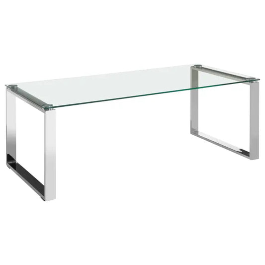 This sleek, minimal coffee table is designed to add a contemporary accent to interiors.  The legs of the Arcane coffee table are made from smooth stainless steel and has a reflective silver finish. Their simple design lines contribute to the table's minimal aesthetic. The top is made from tempered glass and has a black finish.  Dimensions; H45 x L60 x W120