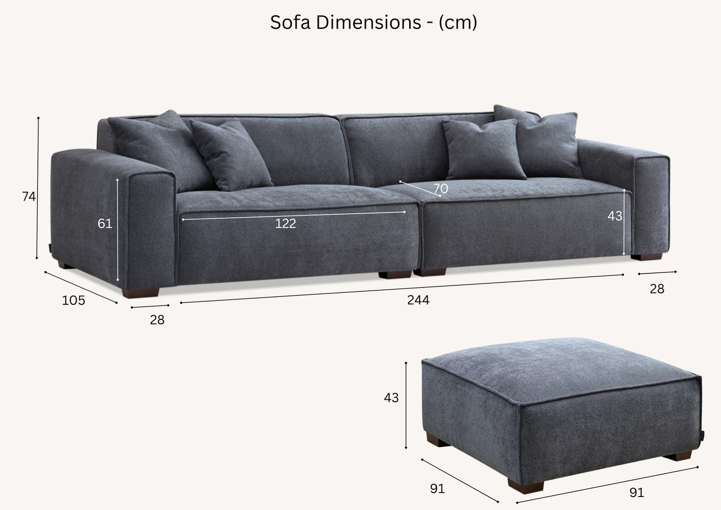 Alchemy Detroit 4 seater with Chaise in Midnight Boucle