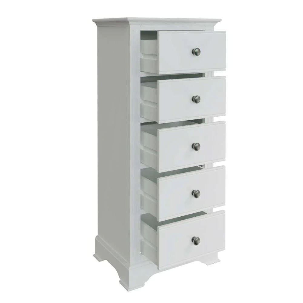 Beatrix Bedroom White - 5 Drawer Narrow Chest