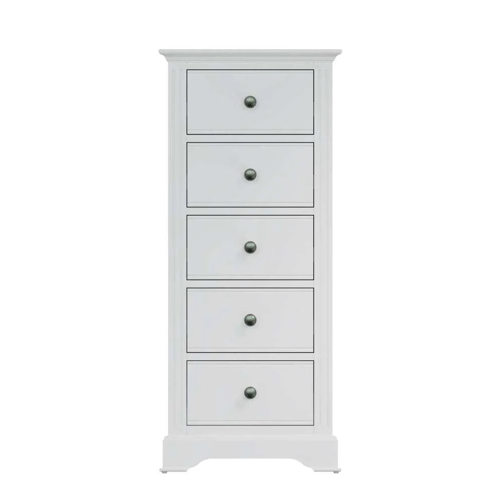 Beatrix Bedroom White - 5 Drawer Narrow Chest