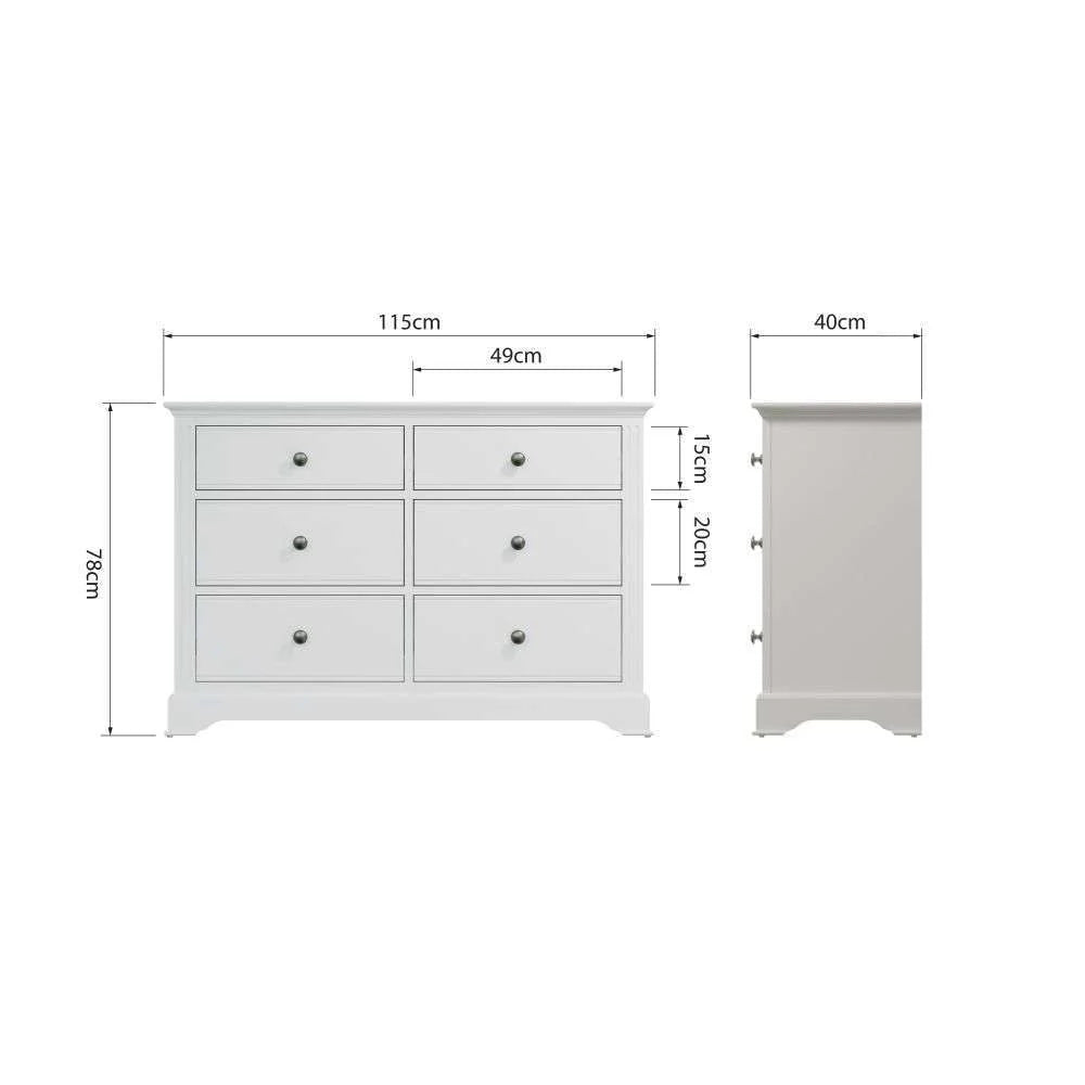 Bordeaux Bedroom White - 6 Drawer Chest