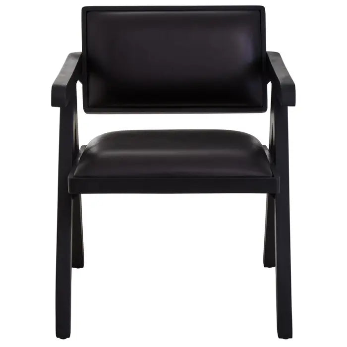 Bison Black Leather Armchair With Wood Frame