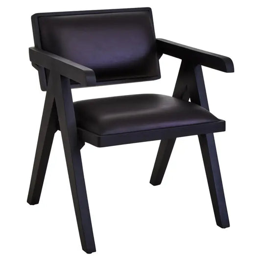 Bison Black Leather Armchair With Wood Frame
