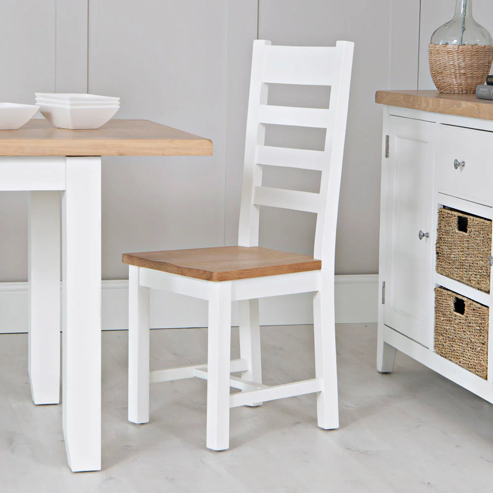 Ernest Dining White - Ladder back chair wooden seat