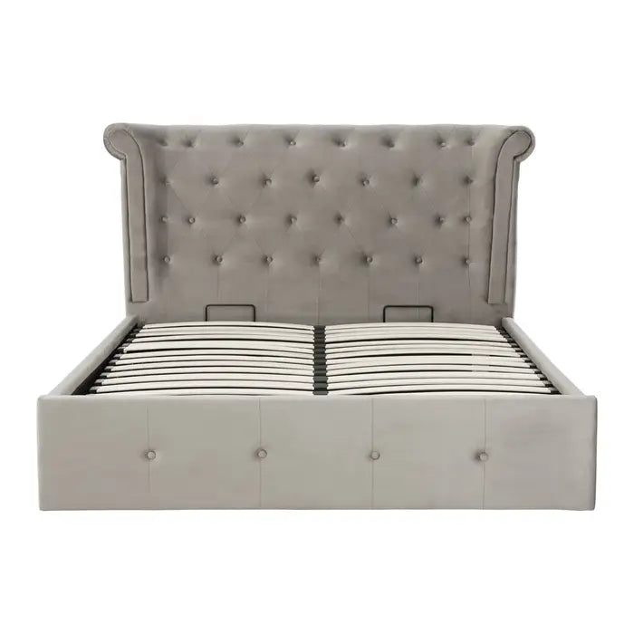 Ederson Grey Brushed Velvet Ottoman Kingsize Bed