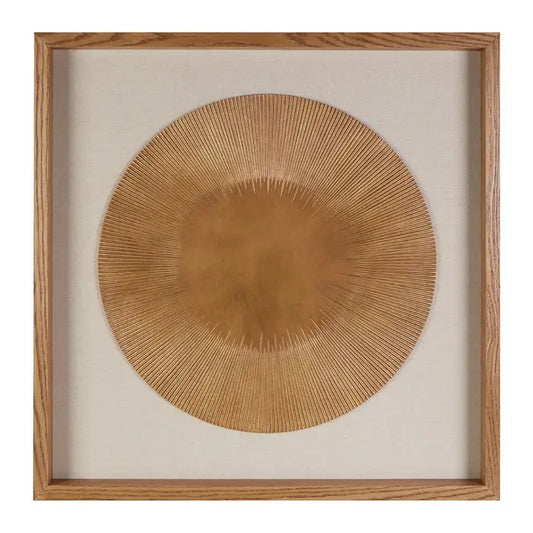 Framed Two Tone Gold/Beige Round Carving Wall Decor