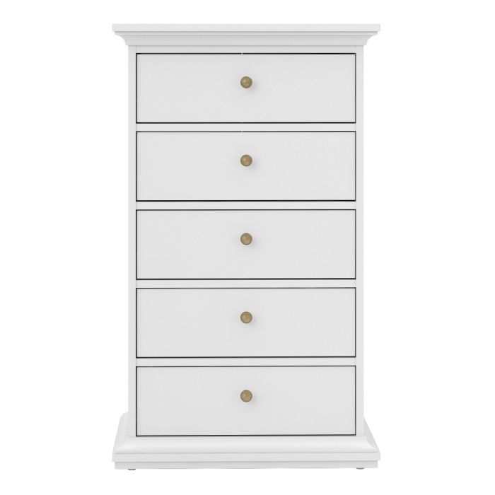 Perth Chest Of 5 Drawers In White