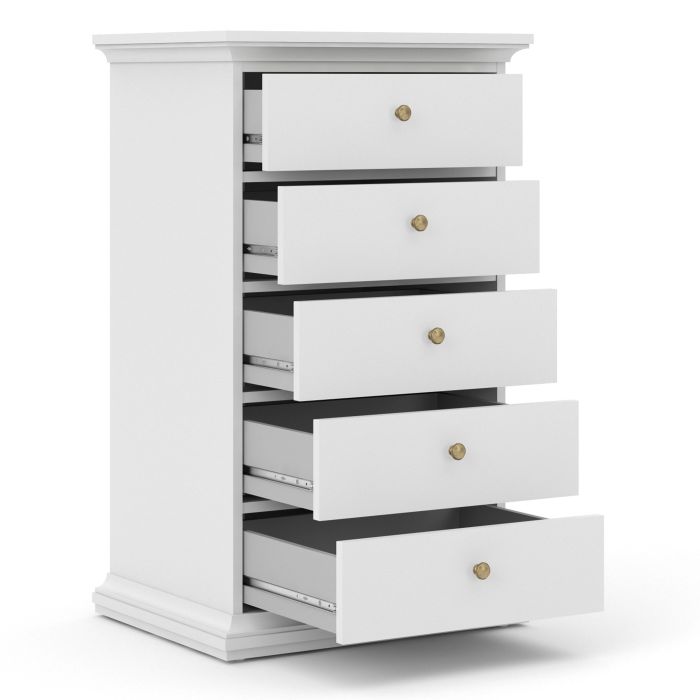 Perth Chest Of 5 Drawers In White