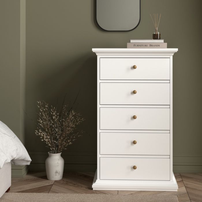 Perth Chest Of 5 Drawers In White