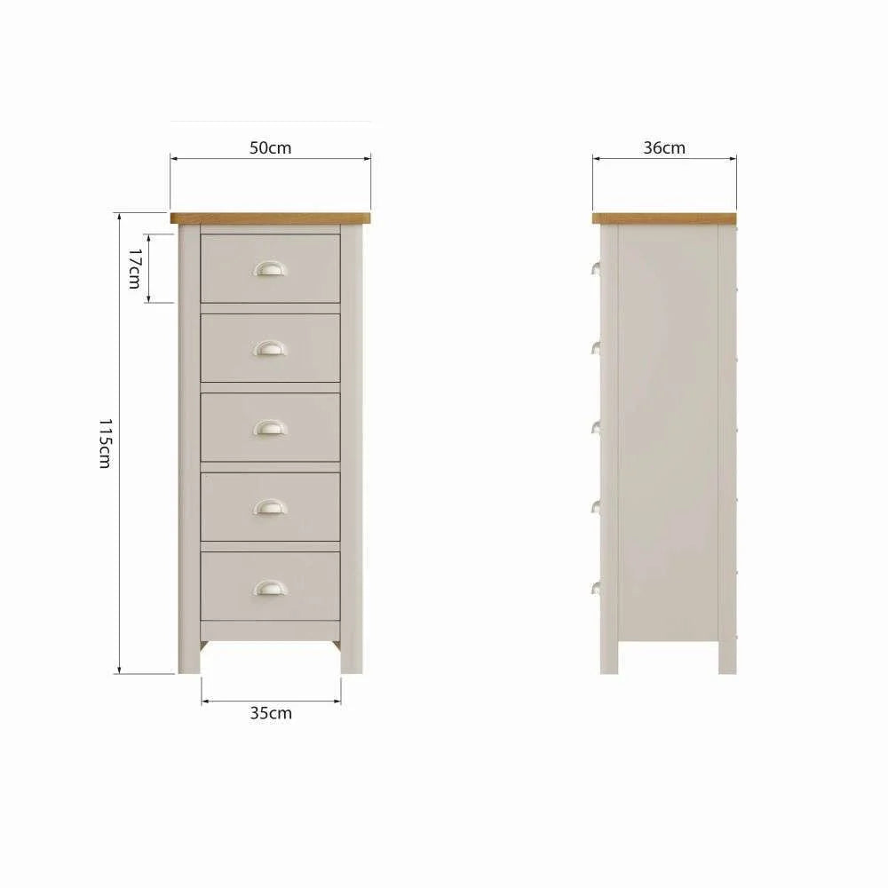 Realto Bedroom Truffle - 5 Drawer Narrow Chest