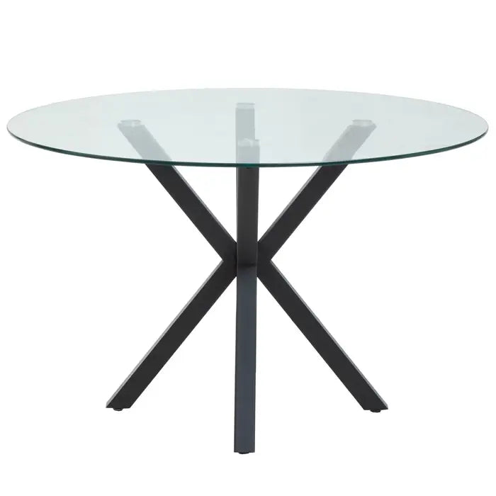 Sheldon Round Glass Top Dining Table With Black Metal Legs
