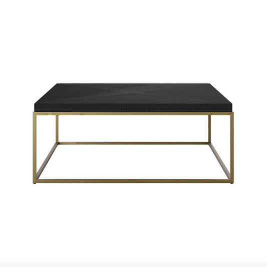 The Bazon Coffee Table combines stunning ridge effect visible grain with a brass style square base to bring impact and symmetry to any space.