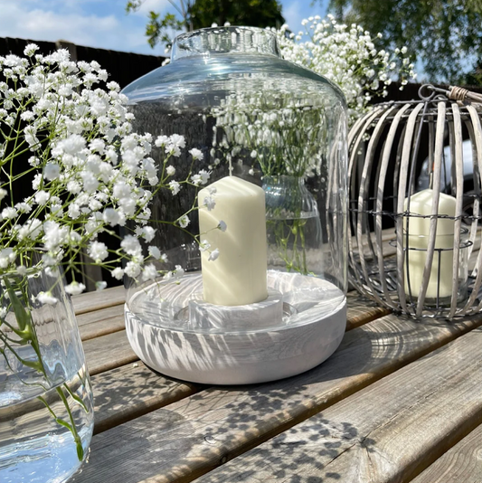 Coastal' hurricane lantern is an absolute showstopper. Beautiful in its form with a mango wood base. Standing tall this hurricane will bring ambient candle light to a summers evening and coastal vibes to your alfresco outdoor space.