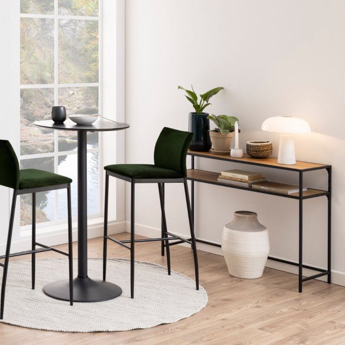 Senford Black Metal Console Table with Oak Top