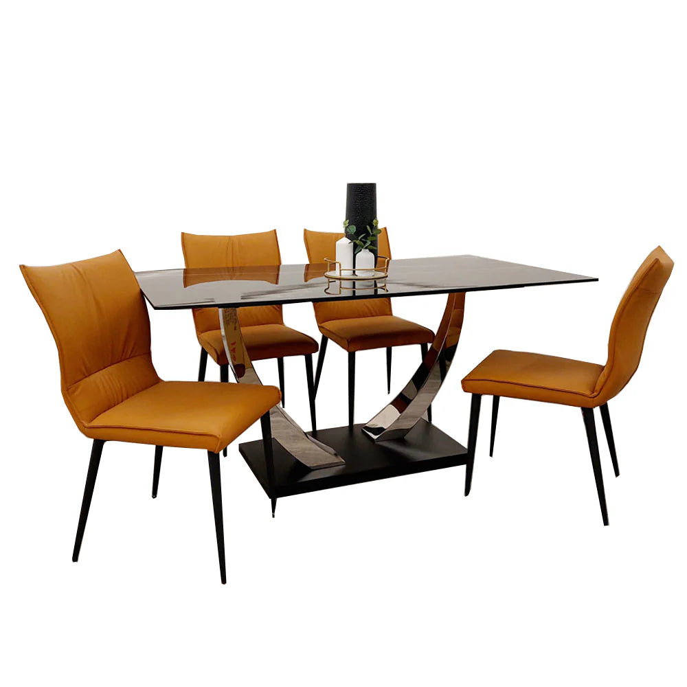 This stylish dining set will add panache to your home.