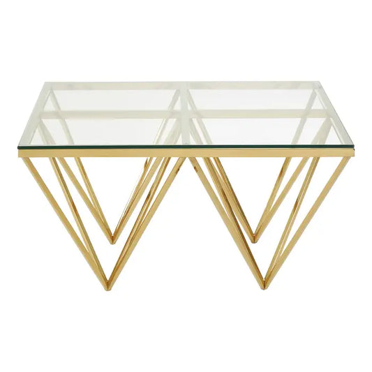 Gold finish with glass top coffee table.