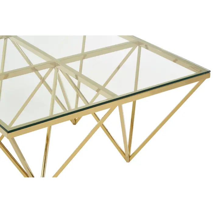 Gold finish with glass top coffee table.