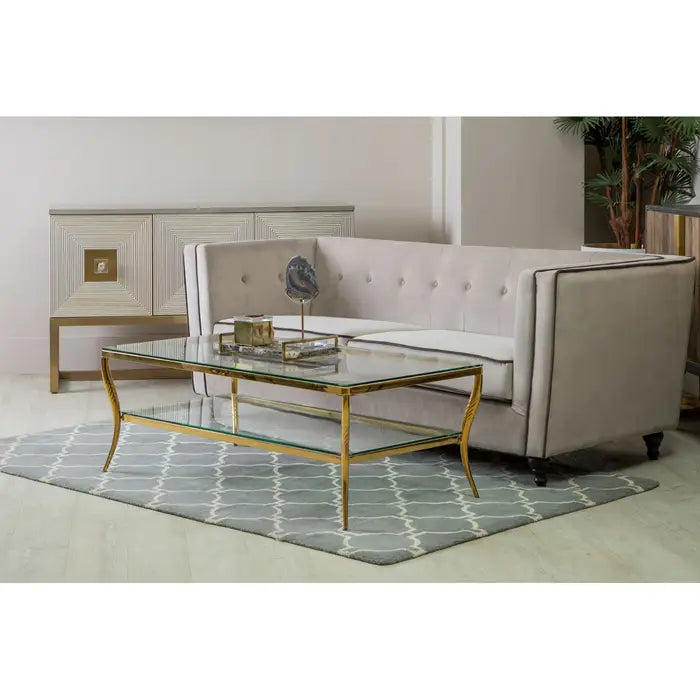 Gold Frame with 2 glass shelves coffee table.