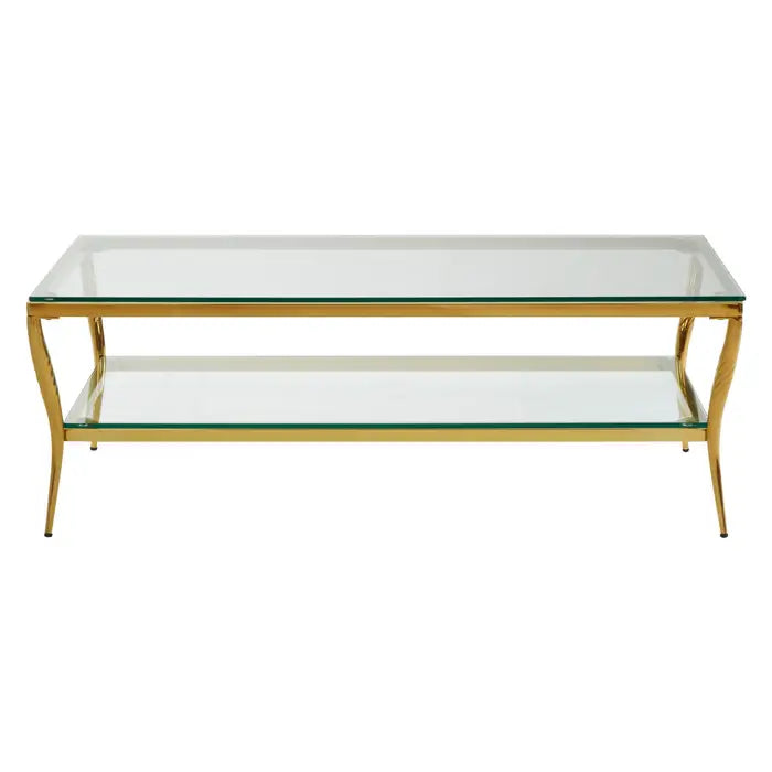 Gold Frame with 2 glass shelves coffee table.
