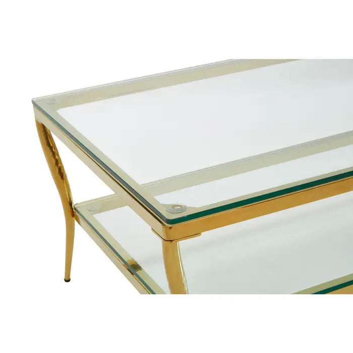 Gold Frame with 2 glass shelves coffee table.