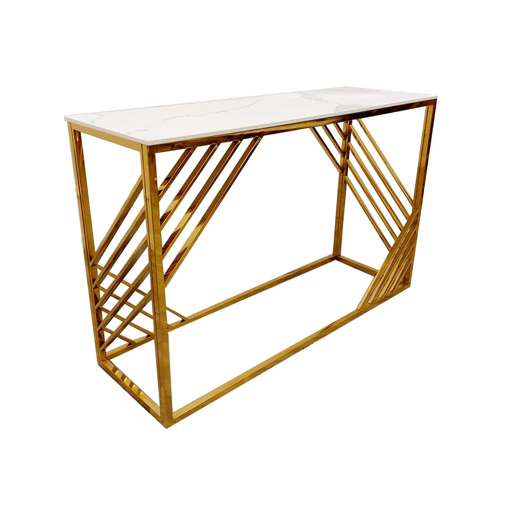 Azalia Gold Console Table with Polar White Sintered Top