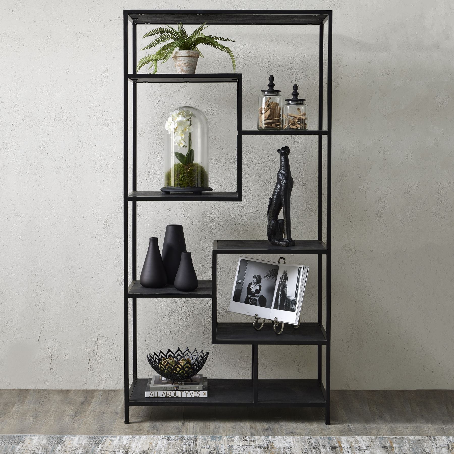 Large Black Multi Shelf Unit.