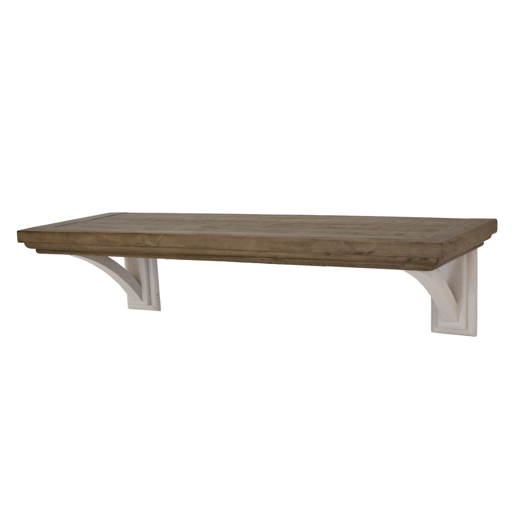 Where rustic charm meets contemporary design, this Medium Shelf boasts an off white painted bottom combined with a stained wooden top.  Dimensions:&nbsp;40L x 120W x 30H
