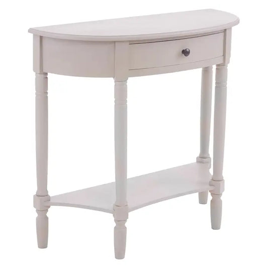 The Herald natural wood console table in vintage grey finish is a timeless accent piece featuring elegantly carved spindle legs.

Made from natural wood, the Heritage console table's vintage grey finish enhances its elegant carved details. Its generously sized table top provides ample display space, while a convenient storage drawer and open lower shelf add functional charm.

Dimensions; H76 x L33 x W81