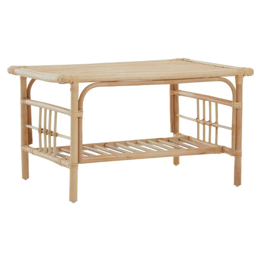 Rattan rectangular shape coffee table with storage shelf. This coffee table with natural textural elements gives ample warmth and character to a natural living decor.

Mataram sustainably sourced rattan gently bends to form the sturdy frame of this side table. With organic simplicity and elegance, this table features an open panelled frame complete with a lower shelf offering ample storage this table will complement any living space in your home

Dimensions; H45 x L50 x W80