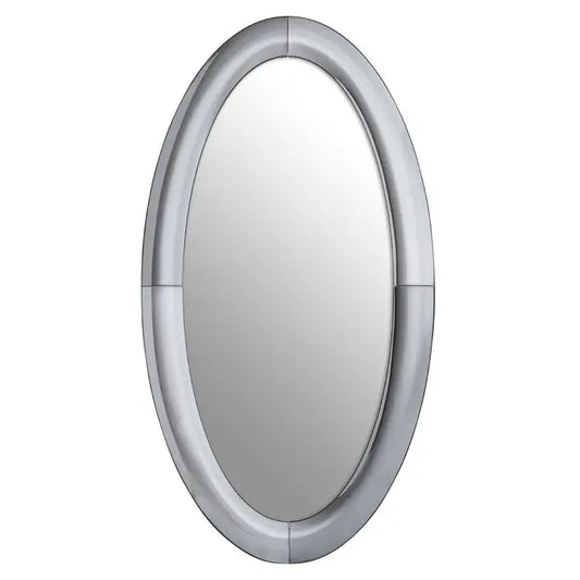 Make a statement with the Joy wall mirror. The mirror has art deco style silver panels that join together creating a dramatic oval frame. This simple design works well with a multitude of interior design styles.  Dimensions; H150 x L4 x W80.3