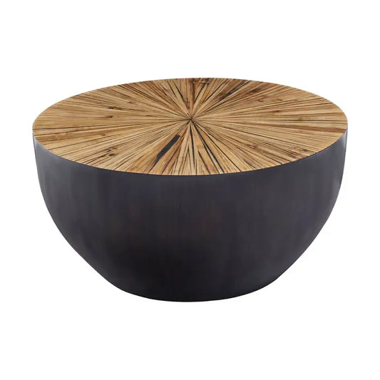 Add a touch of warmth with understated elegance to the living room with this small natural bamboo coffee table.

Handcrafted from bamboo, this small coffee table features smooth sides with a sleek edge. The countered base in dark ebony and natural shade contrasts the decorative sunburst pattern on the rounded top and elevates natural charm and style.

Dimensions; H40 x L80 x W80