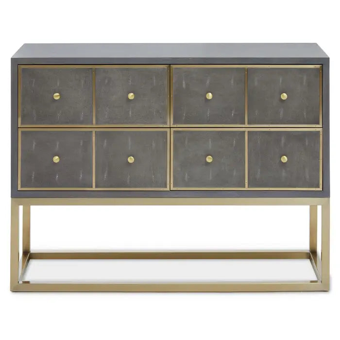 Add a touch of casual opulence to home decor with the Diablo grey shagreen effect console table in a sleek profile and luxurious accent.  Dimensions; H90 x L40 x W120