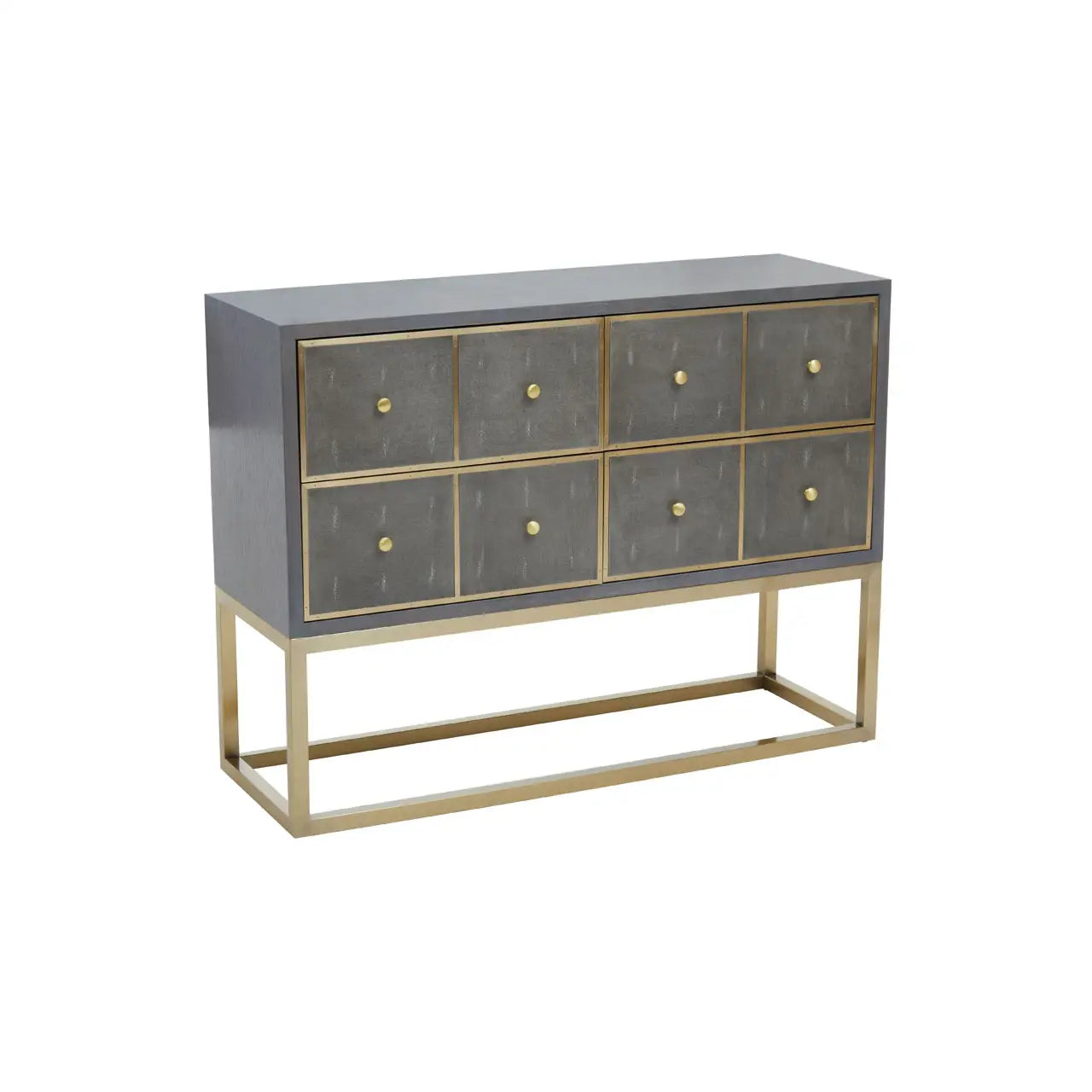 Add a touch of casual opulence to home decor with the Diablo grey shagreen effect console table in a sleek profile and luxurious accent.  Dimensions; H90 x L40 x W120