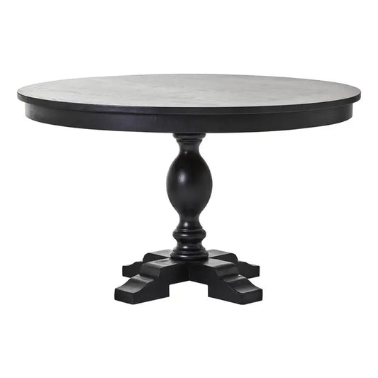 The Lyle round table has a matte black oak wood structure that is inspired by traditional aesthetics.

The Lyle table has a round form with an empire style carved base. The table is supported by a strong pedestal. It has a rich matte black finish which enhances the antique charm of the table. It goes well with classic or farmhouse style interiors.

Dimensions; H77 x L130 x W130