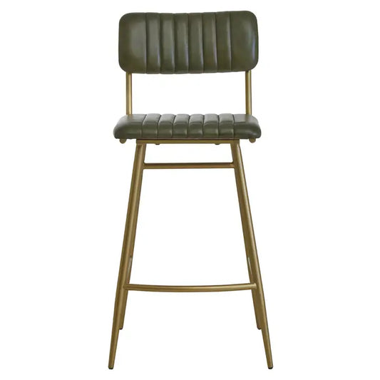 Beryl Green Leather Bar Stool