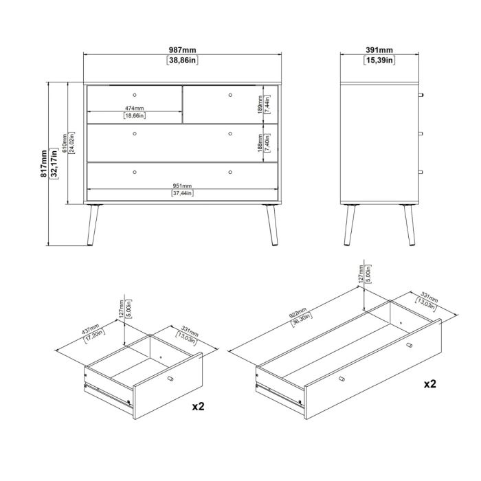 Creole Chest 2 + 2 Drawers White