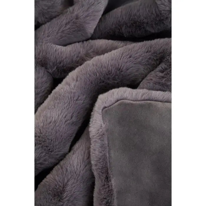 Luxurious Belsey Luna faux fur throw in grey.