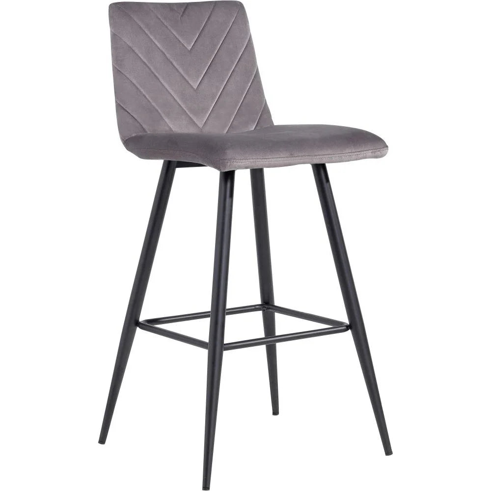 Add a modern retro style to any kitchen island or bar. Upholstered in super soft velvet, with V shaped stitch detailing. Soft padding to the seat and back rest for added comfort.  Dimensions; 51 x 42 x 104 cm