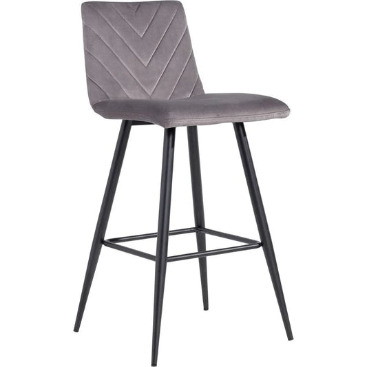 Add a modern retro style to any kitchen island or bar. Upholstered in super soft velvet, with V shaped stitch detailing. Soft padding to the seat and back rest for added comfort.  Dimensions; 51 x 42 x 104 cm