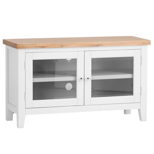 Ernest Dining has washed Oak tops and beautifully painted finish. This range has Chrome elements. A warm contemporary design that adds a classic but stylish feel to your home.  Dimensions; 110 x 40 x 65 cm