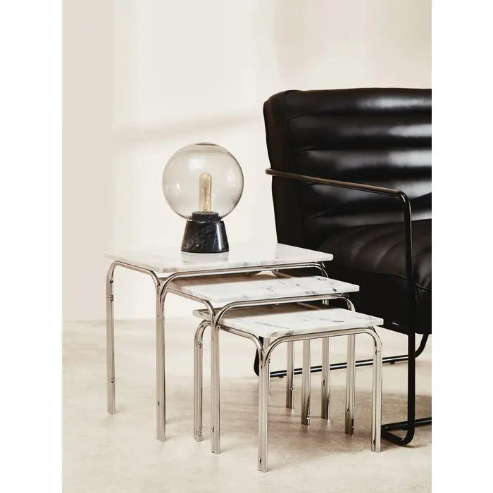 White and grey marble nest of 3 tables. 